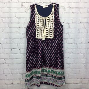 Altar'd State Boho Sleeveless Dress Women's Size M Tassel Tie Geometric Print